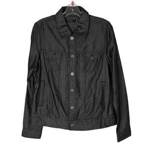 Tahari Jacket Womens Size M Gray Lightweight Denim Snap Front Pockets‎ Bleisure